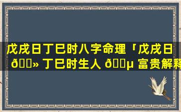 戊戌日丁巳时八字命理「戊戌日 🌻 丁巳时生人 🌵 富贵解释」